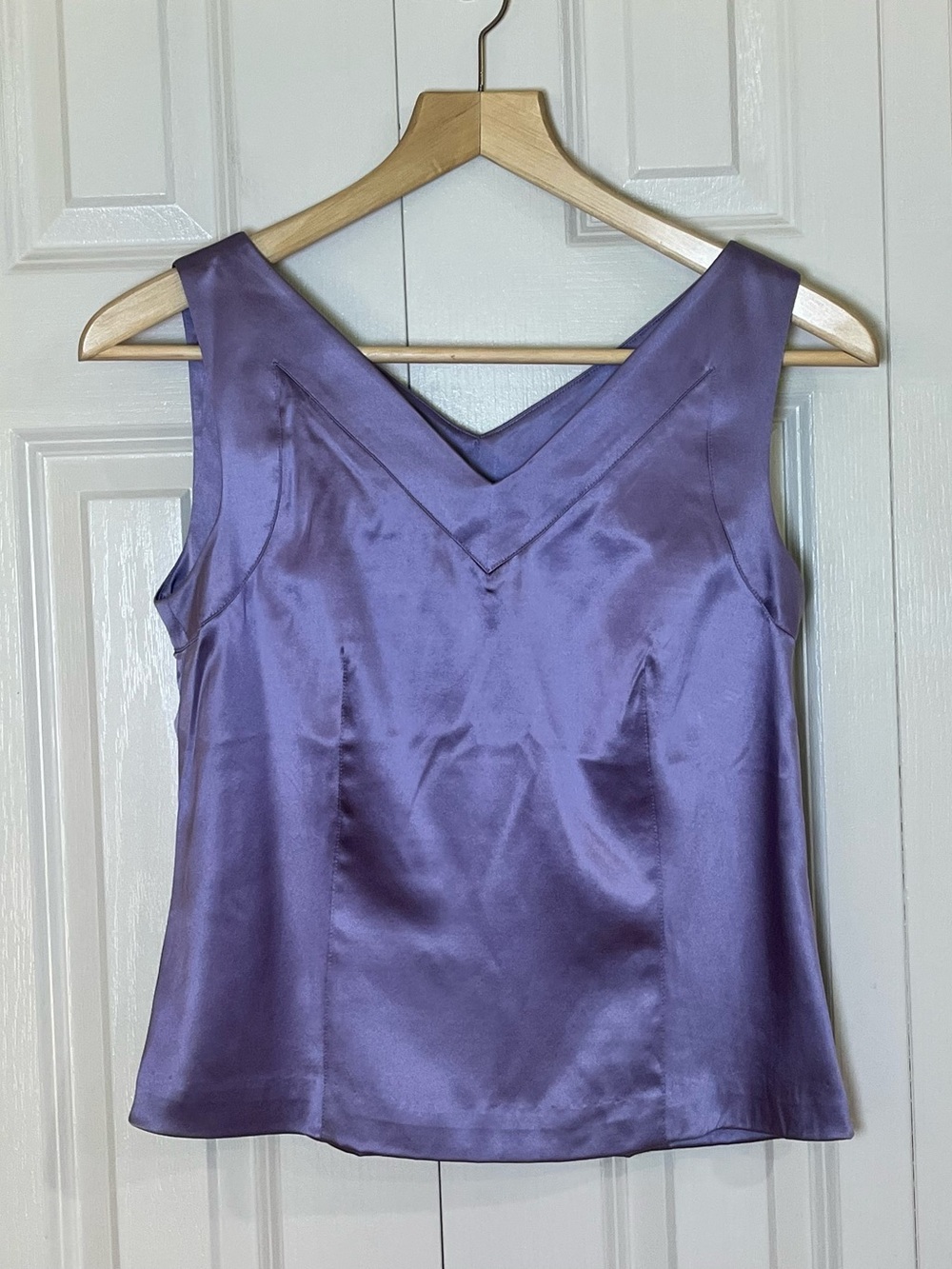 Doncastor Sleeveless Vintage Purple Silk Shell V Neck Blouse Size 10